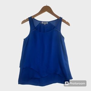 Jennifer Lopez Blue Tank Top Scoop Neck Womens XS Beachy Coastal Flowy